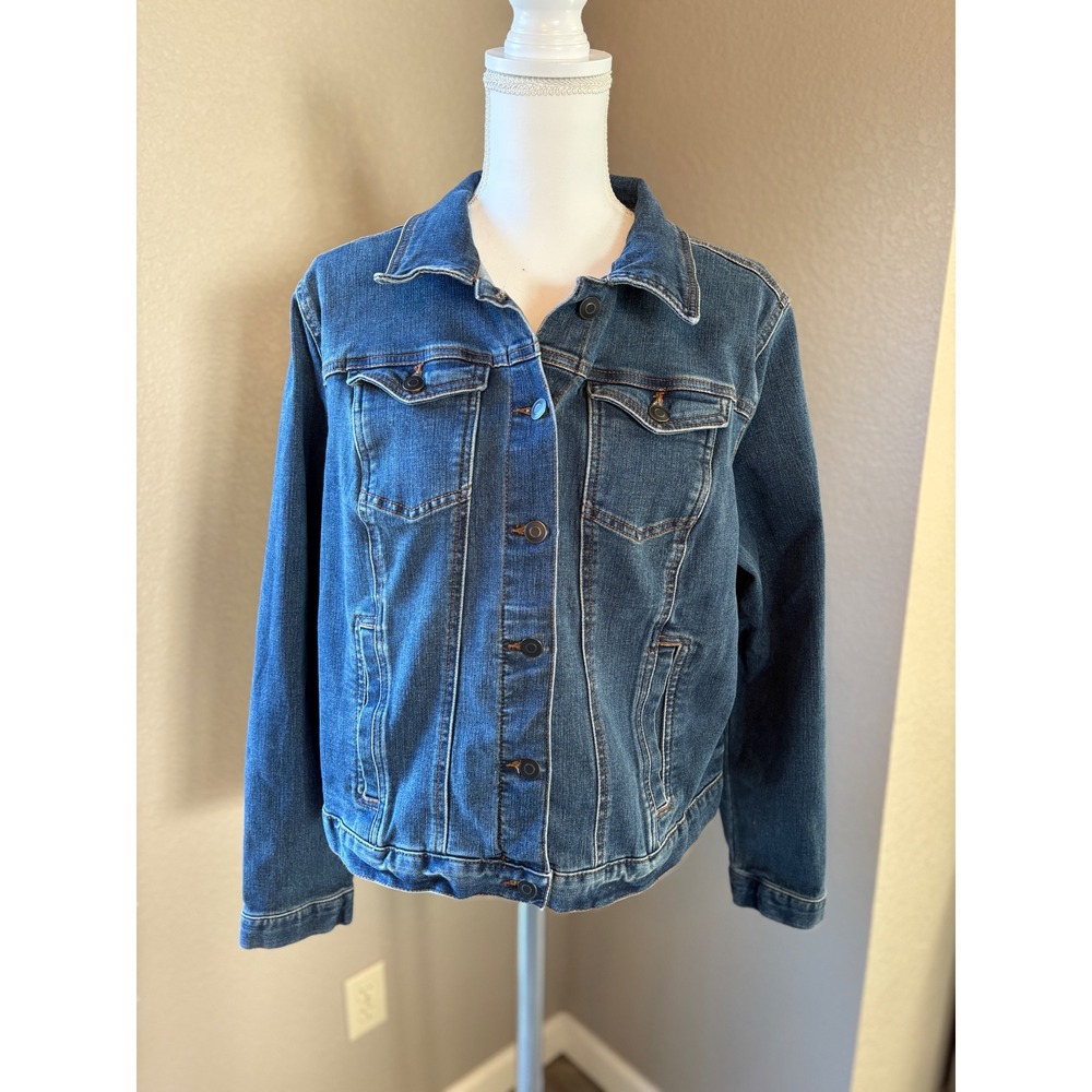Time‎ and Tru Womens XL 16-18 Medium Wash Blue Denim Trucker Jacket
